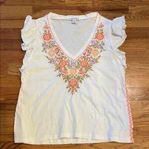 Sundance Embroidered V-Neck White Floral Camisole medium petite